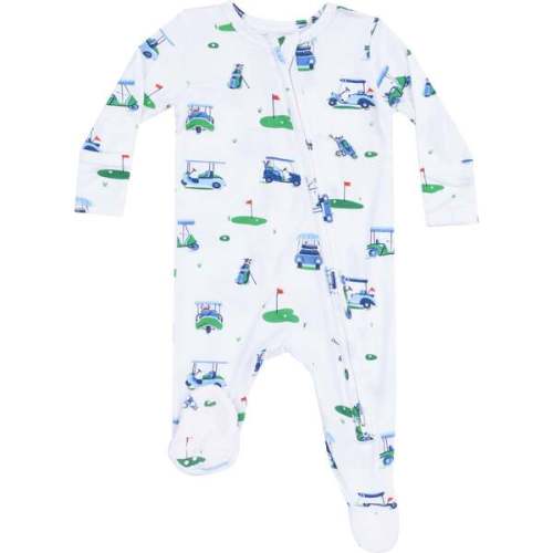 2 Way Zipper Footie - Vintage Golf Carts, Blue - Angel Dear | Maisonette