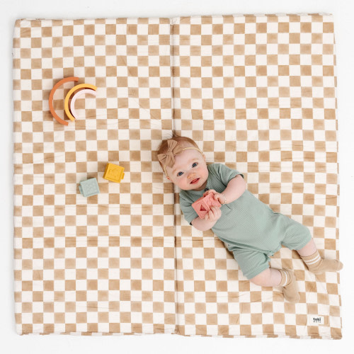 Toki Mats Standard Padded Play Mat - Checker Toffee, Non-Organic