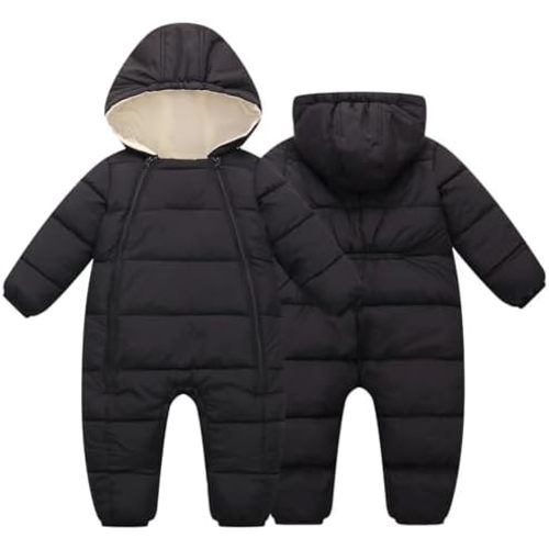 BYFRI Baby Snowsuit Infant Winter Jumpsuit 0-24M Toddler Footed Jacket Unisex Warm Hooded Outfit Thick Fleece Coat