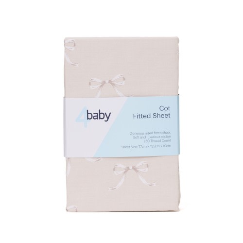 4baby Percale Cot Fitted Sheet Bows