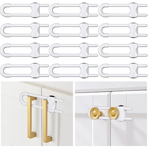 12 Packs Baby Proofing Sliding Cabinet Locks modacraft U-Shaped Child Safety Latches Adjustable White Locks for Handles Knobs Drawers Closet Cupboard