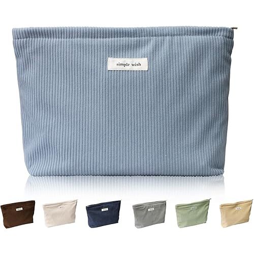 Wudygirl Makeup Bag,Portable Cosmetic Travel Bag for Women and Girls,Large Capacity Corduroy Travel Toiletry Bag(Light Blue)