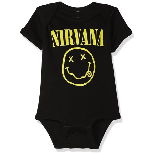Nirvana Unisex Baby Smiley Onesie, Black, 6 Months and Toddler T Shirt Set, Black, 12 US