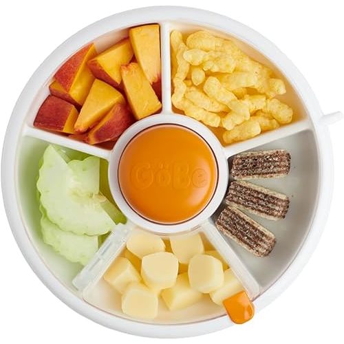 GoBe Kids Small Snack Spinner Flip Bundle with Hand Strap and Sticker Sheet - Reusable Snack Container with 5 Compartment Dispenser and Lid | BPA/PVC Free | Dishwasher Safe | No Spill - Pumpkin Spice