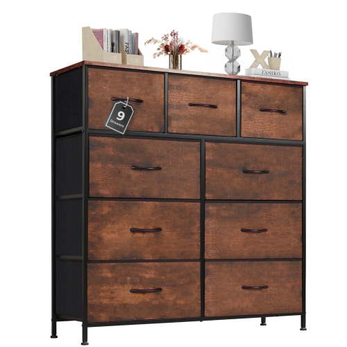 "Aidoly 9-Drawer Dresser, Wooden Top, Metal Frame, Adjustable Feet, 39.37""W x 11.8""D x 39.37""H"