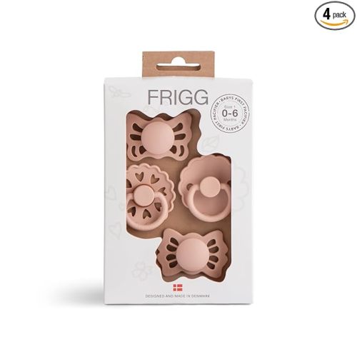FRIGG Baby's First Pacifier​ Set | Floral Heart 4-Pack | Made in Denmark | BPA-Free (Blush, 0-6 Months)