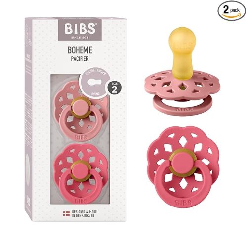 BIBS Pacifiers - Boheme Collection | BPA-Free Round Nipple | Nautral Rubber Latex | Made in Denmark | Set of 2 Vanilla/Peach Color Premium Soothers | Size 0-6 Months