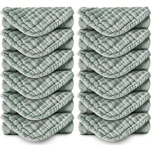 Muslin Burp Cloths 100% Cotton Large 20''x10'' Extra Soft and Absorbent Baby Wash Cloths Spit Up Rags - Baby Burping Cloth for Boys Girls Items(12 Pack Green)