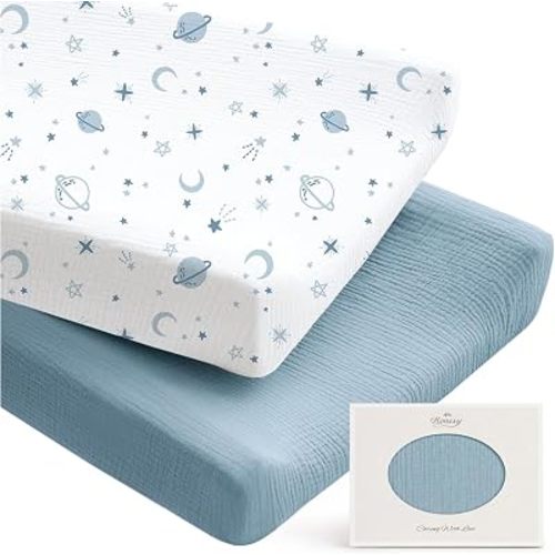 Konssy 100% Cotton Muslin Changing Pad Cover 2 Pack, 32"x16" Standard Fit