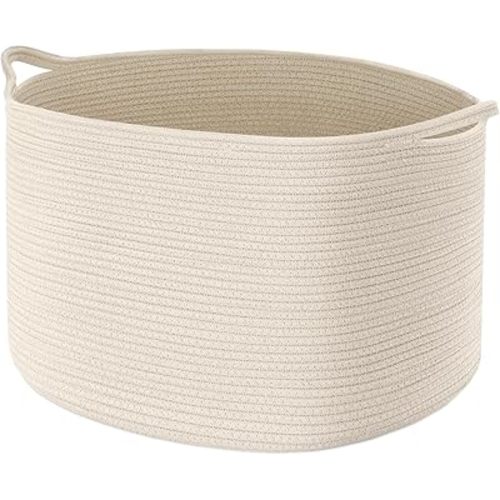 Maliton Extra Large Blanket Basket Bin, Woven Cotton Rope Basket for Toys Towels, Pillow Basket with Handles, 22" x 22" x 14" Nursery Laundry Basket, Big Toy Basket, White Large Baskets for Storage