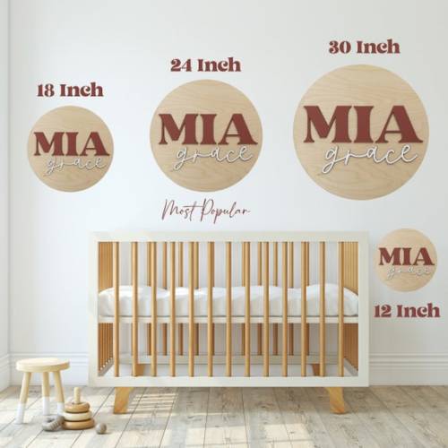 Nursery Name Sign, 12-36 Inch, Baby Shower, Personalized Round Plaque, Customize Wood Baby Sign, 3D Name Sign, Vintage Floral Theme - Etsy