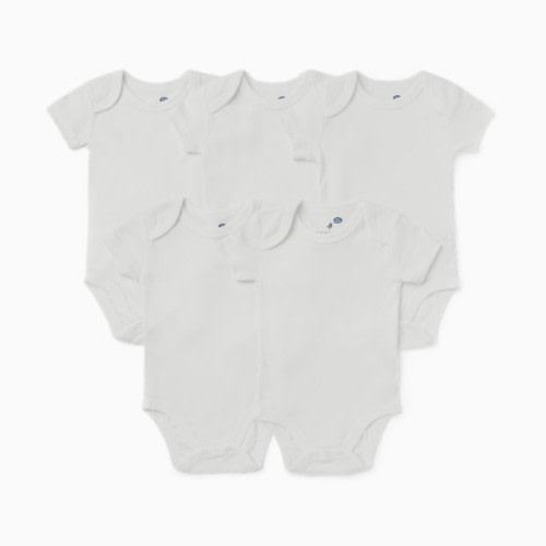 Short Sleeve Solid Organic Cotton Bodysuits (5 Pack) - White