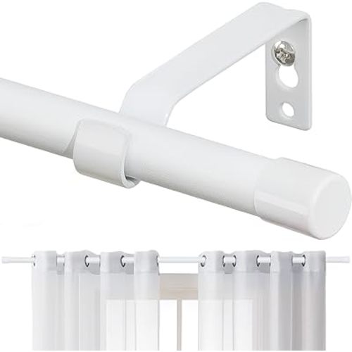 Curtain Rods for Windows 28 to 48 Inch, 5/8 Inch Matte White Curtain Rod Heavy Duty Small Drapery Curtain Rods Set with Brackets, Size: 23-52 Inch