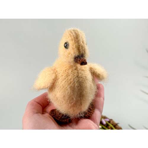 Knitted realistic duckling, 4 inches, Easter decor, lucky duckling, pocket tiny duck, handmade, comfort toy, nursery decor