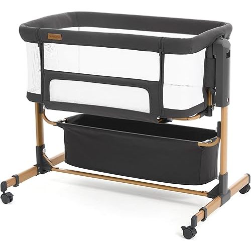 Baby Bassinet with Wheels, Bedside Bassinets for Baby, 3 in 1 Rocking Bassinet Bedside Sleeper Mesh & Mattress, Height Adjustable Bed Side Bassinet, Cosleeping Bedside Crib (Black)