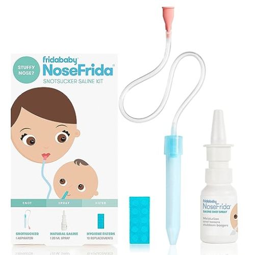 Frida Baby Nasal Aspirator NoseFrida The Snotsucker with 10 Extra Filters and All-Natural Saline Nasal Spray