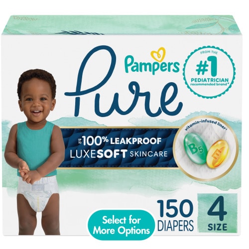 Free Shipping! Pampers Pure Protection Diapers, Size 4, 150 Count, Hypoallergenic, Soft Cotton
