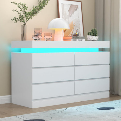 Wrought Studio Shellise 6 Drawer 47.2" W Dresser with Power Outlet, Dresser with LED Light & Reviews - Wayfair Canada