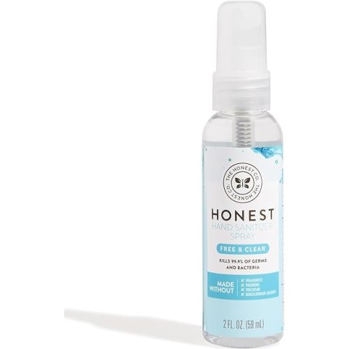 The Honest Company Plant-Based Hand Sanitizer Spray | Kills 99.9% of Germs | Hypoallergenic, Quick-drying + Moisturizing | Fragrance Free, 2 fl oz