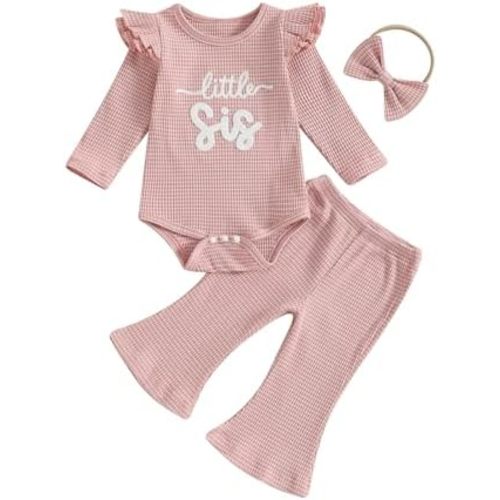 MERSARIPHY Western Baby Girl Clothes Newborn Rib Knit Ruffle Romper Bodysuit Bell-Bottom Pant Set Infant Fall Winter Outfits