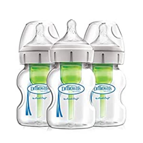 Dr. Brown’s Glass Natural Flow® Anti-Colic Options+™ Wide-Neck Baby Bottles 5 oz/150 mL, with Level 1 Slow Flow Nipple, 3 Pack, 0m+ : Baby