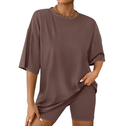 AUTOMET Womens 2 Piece Sets Summer Outfits 2025 Two Piece Lounge Set Matching Clothing Oversized Tshirts Biker Short Fashion