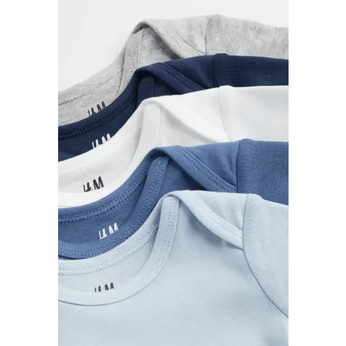 5-pack Cotton Bodysuits, Blue/white