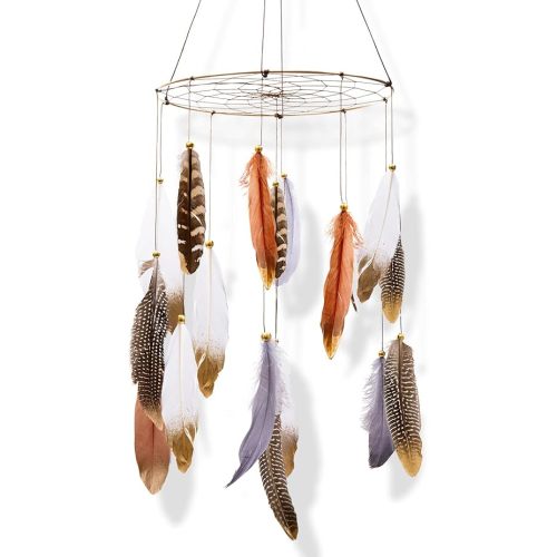 Boho Feather Baby Mobile for Crib, Bohemian Nursery Gender Neutral Hanging Decor, Large Dream Catcher Ornament Hanger Christmas Gift for Kids Girl Boy Ceiling Children Teen Bedroom Outdoor