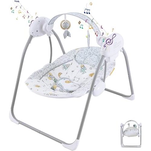 Baby Swings for Infants, Portable Baby Swing with Music, 5 Speed Levels, Timer, Infant Swing for Indoor Outdoor Use, 0-9 Months Up to 20 lbs