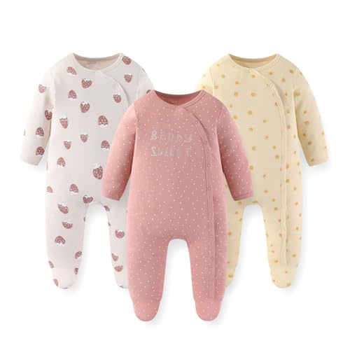 JELYLOVE Unisex Baby Boy Girl Footies Rompers Cotton Long Sleeve 3 Pack Infant Jumpsuits 0-12Months Babies' Outfits