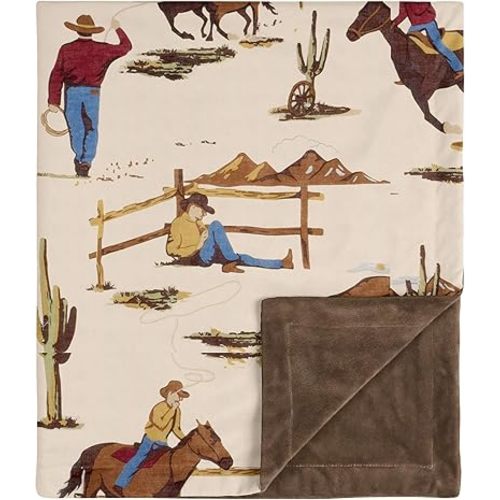 Sweet Jojo Designs Cowboy Wild West Baby Boy Receiving Security Swaddle Blanket for Newborn or Toddler Nursery Car Seat Stroller Soft Minky - Tan and Red