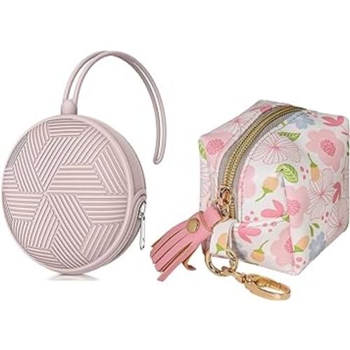 Smlpuame 2 Pack Pacifier Holder Case, BPA Free Silicone Baby Pacifier Pouch and Leather Baby Pacifier Cover for Diaper Bags, Outdoor Travel Accessories, Portable and Easy to Clean(Pink & Flower)