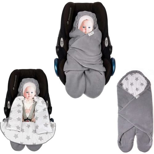 Car Seat Blankets for Babies - Baby Car seat Cover - Carseat Swaddle Blanket - Stroller Bunting Bag for Infants - Baby Newborn Winter Gear - Neutral Grey/White