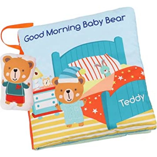bebe mondo Teddy Bear Baby Book Toys Soft Cloth Crinkle Books for Babies,Infants,Toddlers, 6 to 12 Months Activity Toy Fabric Books for Baby Boy Girl Gift Shower,1-2-3 Years Old-(Morning)