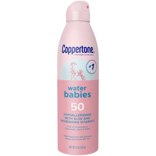 Coppertone WaterBabies Kids Sunblock Spray, SPF 50, Water Resistant, Toddler Safe, 6 Oz