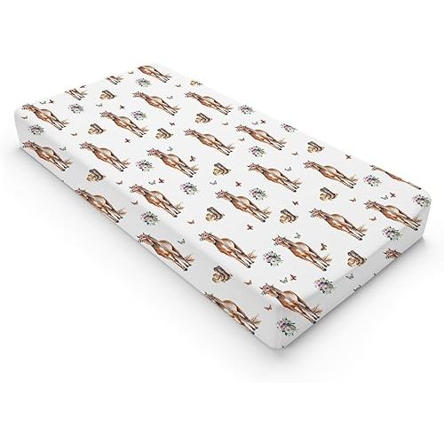Watercolor Cowgirl Horse Boho Floral Changing Pad Covers Western Cowgirl Boots Hats Butterflies Baby Changing Table Sheets for Girl Soft Breathable Stretchy Diaper Changing Table Mats 32''x16''