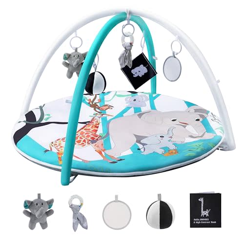 EAPFCT Baby Play Gym Activity Mat,Baby Gyms & Playmats for Babies 0 to 3 6 9 12 Months,Tummy Time Mat with 5 Toys for Stage-Based Sensory & Motor Skill Development Elephant