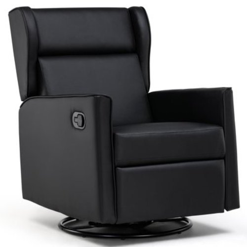COMHOMA Swivel Rocker Recliner Chair, PU Lether Single Sofa Seat for Living Room, Black