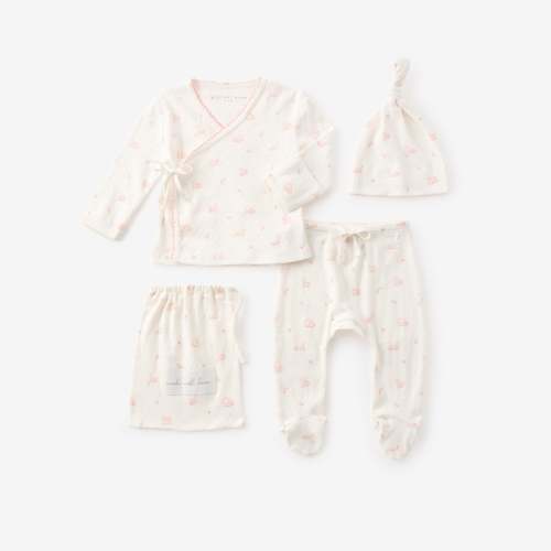 Pink Swan Print Organic Cotton Pointelle Layette 3 Pc Gift Set – Elegant Baby