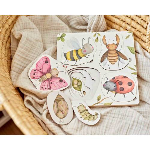 Montessori puzzle with insects, Sensory activity wooden toys 2 year old, Educational toys for Toddlers, Baby Girl Gift, Preschool puzzle
