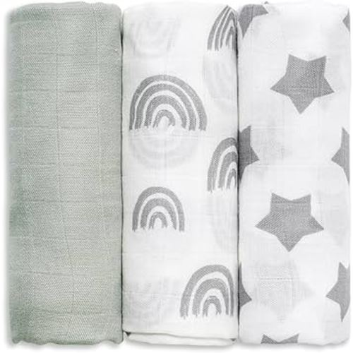 GLLQUEN BABY Receiving Blanket Boy Cotton Muslin Swaddle Blankets Girl Newborn Squares Breathable & Soft Thin Baby Blankets Cloths Double Absorbent Infant Swaddling Wrap - 3 Pack (Star)