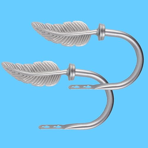 2Pcs Curtain Holdbacks - Wall Mounted Drapery Tiebacks with Feather Finial,Decorative Curtain Holders for Bedroom Livingroom Office Home,Satin Nickel