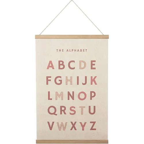 Bon et Beau 16×24 Inch Embroidered Alphabet Poster Framed with Wood Hanger - Dusty Pink Wall Decor for Girls Nursery, Bedroom, Playroom, Toddler and Kids Room
