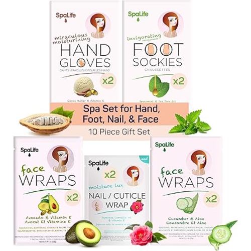 SpaLife Pink 10 Piece Spa Gift Set - Korean Skin Care Set with Travel Size Face, Hand, Foot & Nail Products - Skincare Bundle for Women
