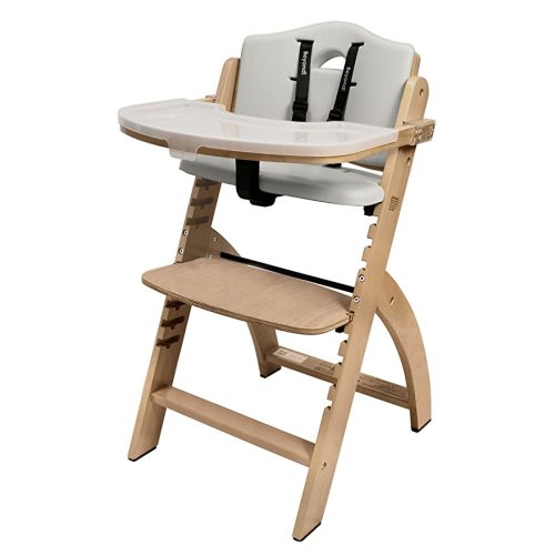 Abiie Beyond Junior Convertible Wooden High Chairs for Babies & Toddlers. 3-in-1 Adjustable High Chair with Removable Tray, Easy to Clean, Portable. 6 Mos. up to 250 Lb. Natural Wood/Dove Grey Cushion - 1 Count (Pack of 1) - Natural Wood - Dove Grey Cushi