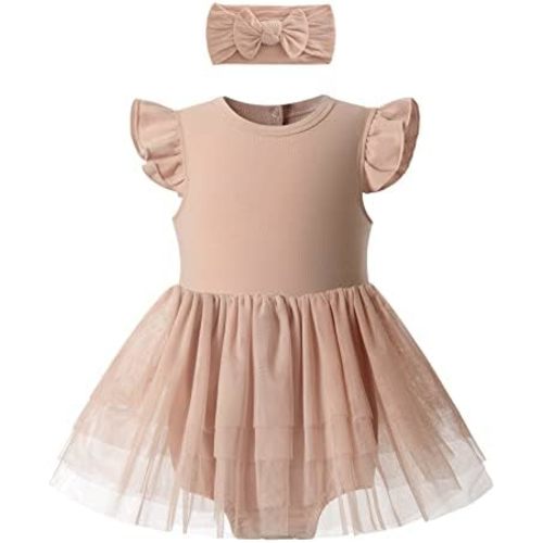 O2 BABY Organic Cotton Baby Girls Tutu Dress Baby's Tulle Dress with Headband Outfit Set 0-24Months