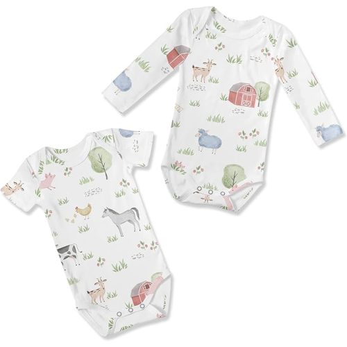 Sweet Jojo Designs Watercolor Farm Animals Gender Neutral Baby Bodysuit Newborn Outfit Babywear 2PC Set Long and Short Sleeve
