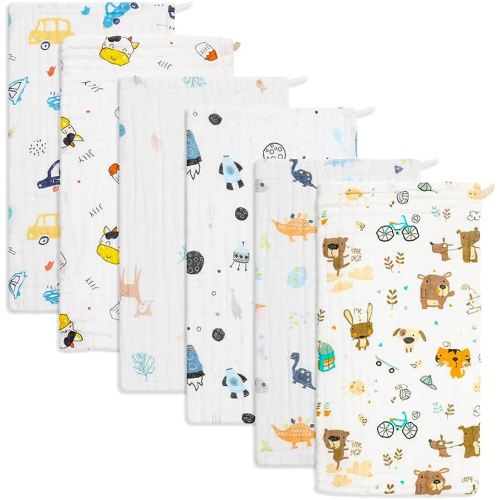 Baby Burp Cloths Muslin Washcloths 6Pack - Muslin Burp Cloths Hanky Large 20''x10'' Extra Soft Absorbent Baby Burp Rags for Newborn 100% Cotton for Boys Girls Gift 6 Layers Machine Washable