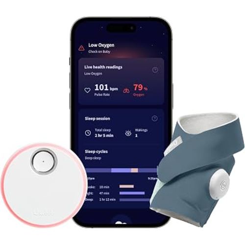 Owlet Dream Sock Smart Wearable Baby Monitor Tracks Heart Rate & Oxygen in Real Time Parents Receive Alerts, Sleep Insights & More via App - Bedtime Blue