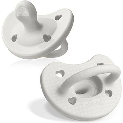 Chicco PhysioForma Luxe Orthodontic Pacifier, 0-6m | 100% Soft Silicone | Supports Breathing & Oral Development | Textured Shield & Handle | Includes Sterilizing Case | BPA Free | Pearl Grey, 2pk